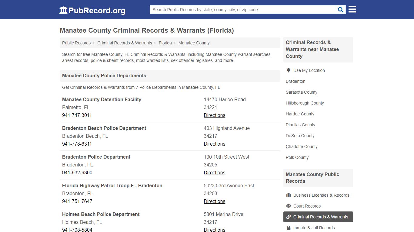 Manatee County Criminal Records & Warrants (Florida)